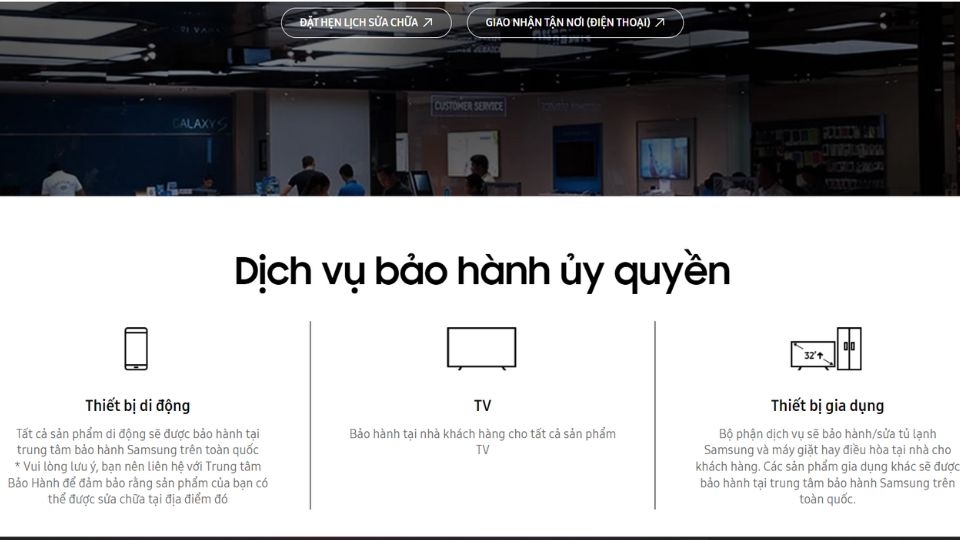 Logo Samsung và biểu tượng bảo hành chính hãng