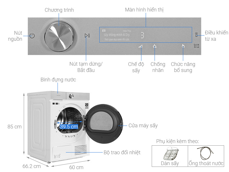 Các linh kiện bên trong máy sấy Samsung như con lăn, buli và dây curoa.