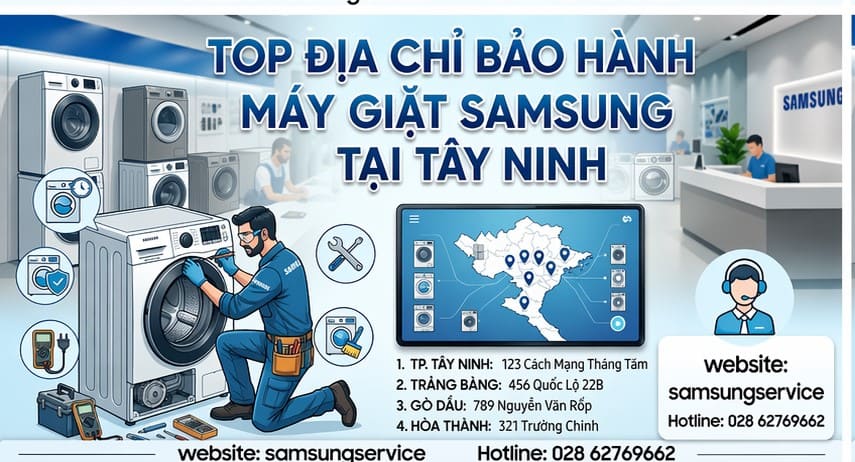 Trung tâm dịch vụ tại địa chỉ bảo hành máy giặt Samsung tại Tây Ninh đang thay mâm giặt chính hãng