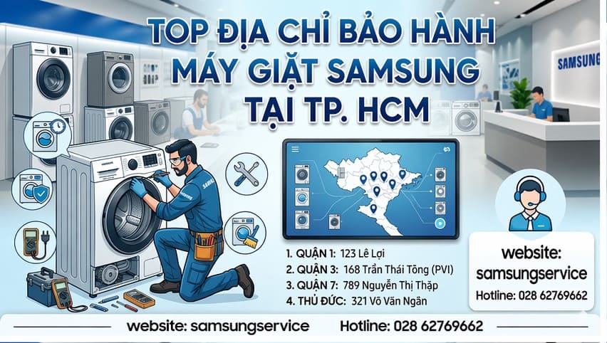 Nhân viên của địa chỉ bảo hành máy giặt Samsung tại TPHCM kiểm tra sửa bo mạch điều khiển tận nhà