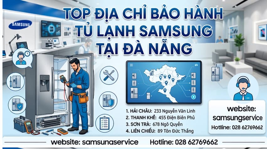 Thợ chuyên nghiệp từ địa chỉ bảo hành tủ lạnh Samsung tại Đà Nẵng sửa chữa hệ thống làm đá tự động