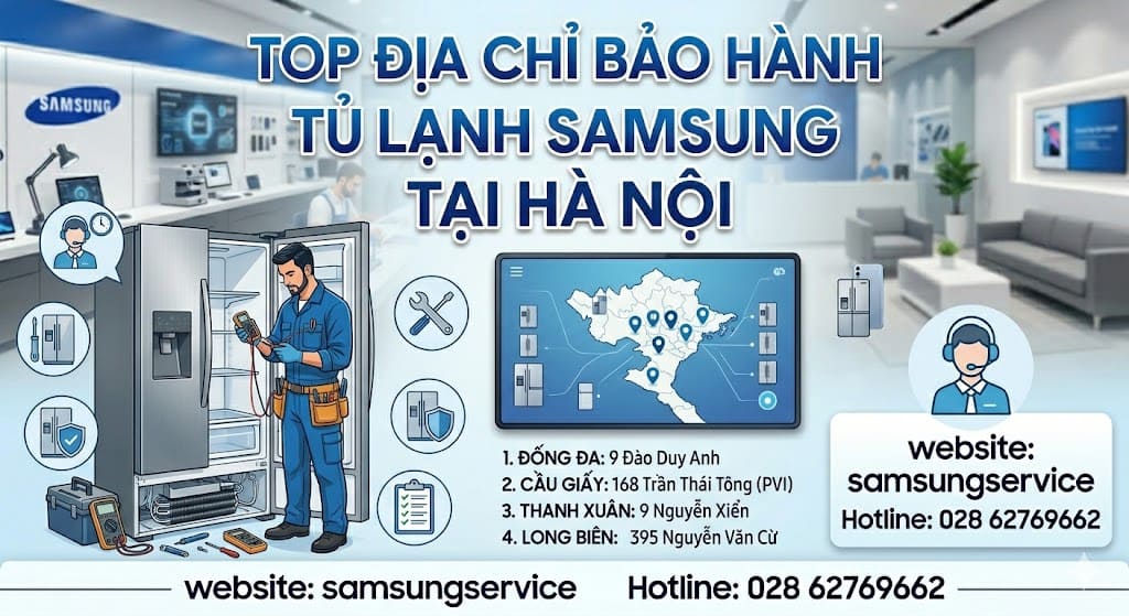 Kỹ thuật viên tại địa chỉ bảo hành tủ lạnh Samsung tại Hà Nội đang nạp gas cho tủ lạnh Side by Side