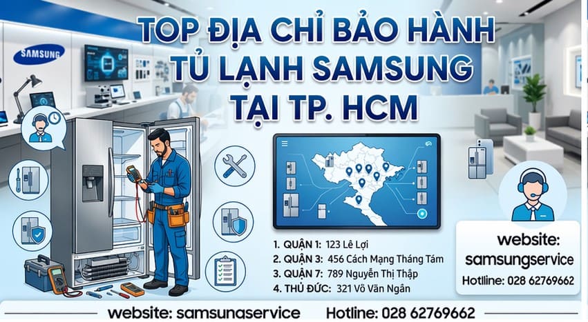 Chuyên viên của địa chỉ bảo hành tủ lạnh Samsung tại TPHCM thay lốc máy nén Inverter tại nhà