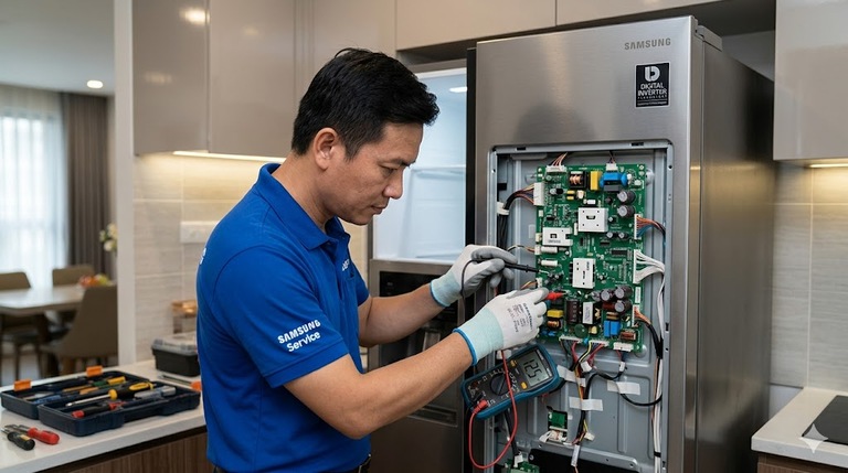 Kiểm tra sửa chữa bo mạch tủ lạnh Samsung Inverter
