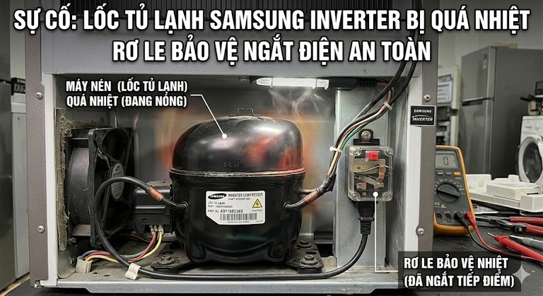 Lốc tủ lạnh Samsung Inverter bị quá nhiệt dẫn đến ngắt rơ le bảo vệ