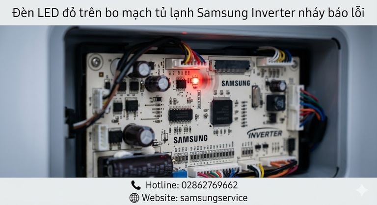 Đèn LED đỏ trên bo mạch tủ lạnh Samsung Inverter nháy báo lỗi