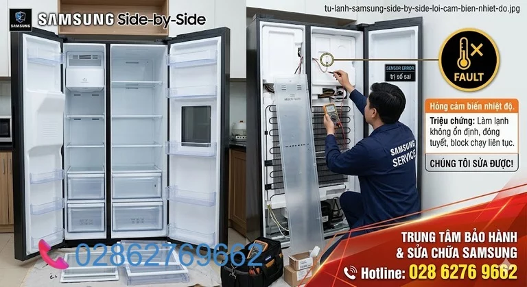 Tủ lạnh Samsung Side by Side lỗi cảm biến nhiệt độ